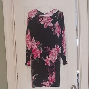 Nine West Black and Pink Floral Long Sleeve Dress